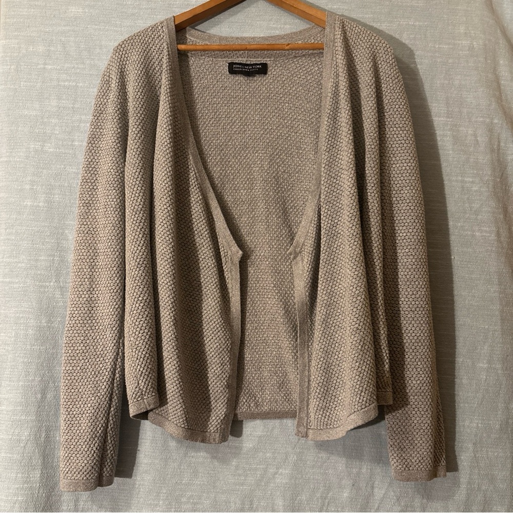 Jones New York Open Cardigan Sweater Long Sleeve Shimmery Silver Women’s Sz PS